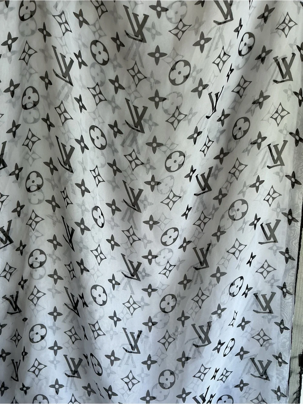 LV Monogram Sheer Logo Scarf - Black on White - Picture 4 of 11